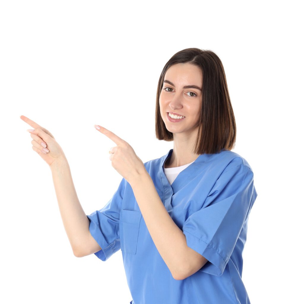 Female trainee nurse isolated on white background